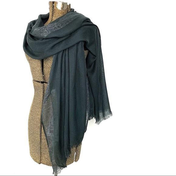 3/$15 Classy Gray & Silver Metallic Scarf Shawl - Picture 3 of 8